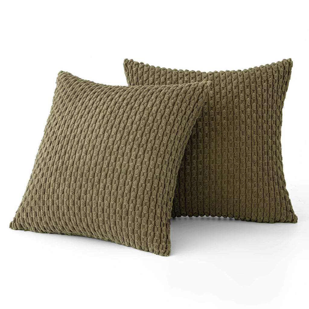 Decorative Throw Pillow Covers 18x18 Olive Green Textured Corduroy