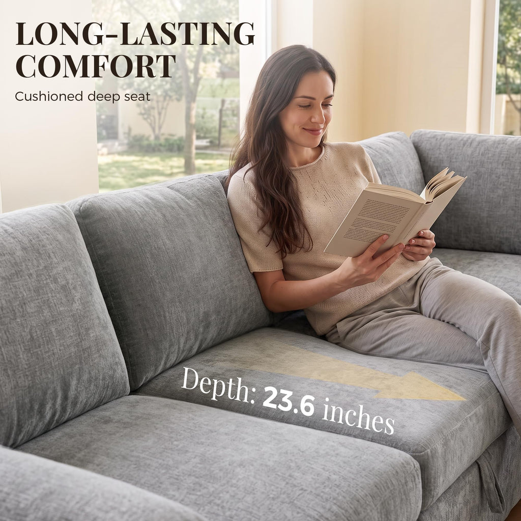 Sectional Sleeper Sofa with Pull Out Bed, Sectional Couch, Light Grey