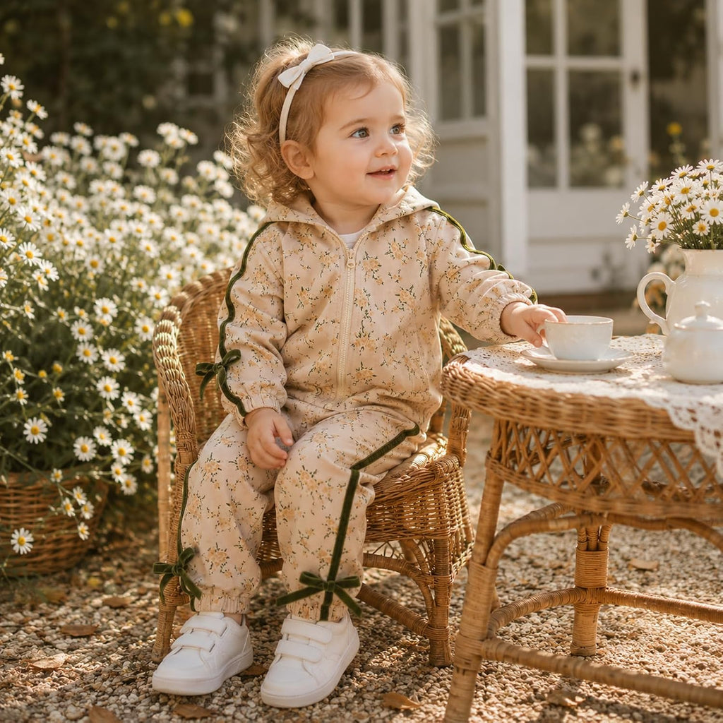 Baby Girl Floral Clothes Long Sleeve Infant Zipper Hooded Sweatshirt and Pants Set | Spring Fall Casual Outfits