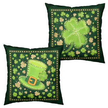 Saint Patricks Day Outdoor Pillow Covers Green Plaid Shamrock Pillow Cases 22x22 Set of 2 Lucky Charm Clover Hat