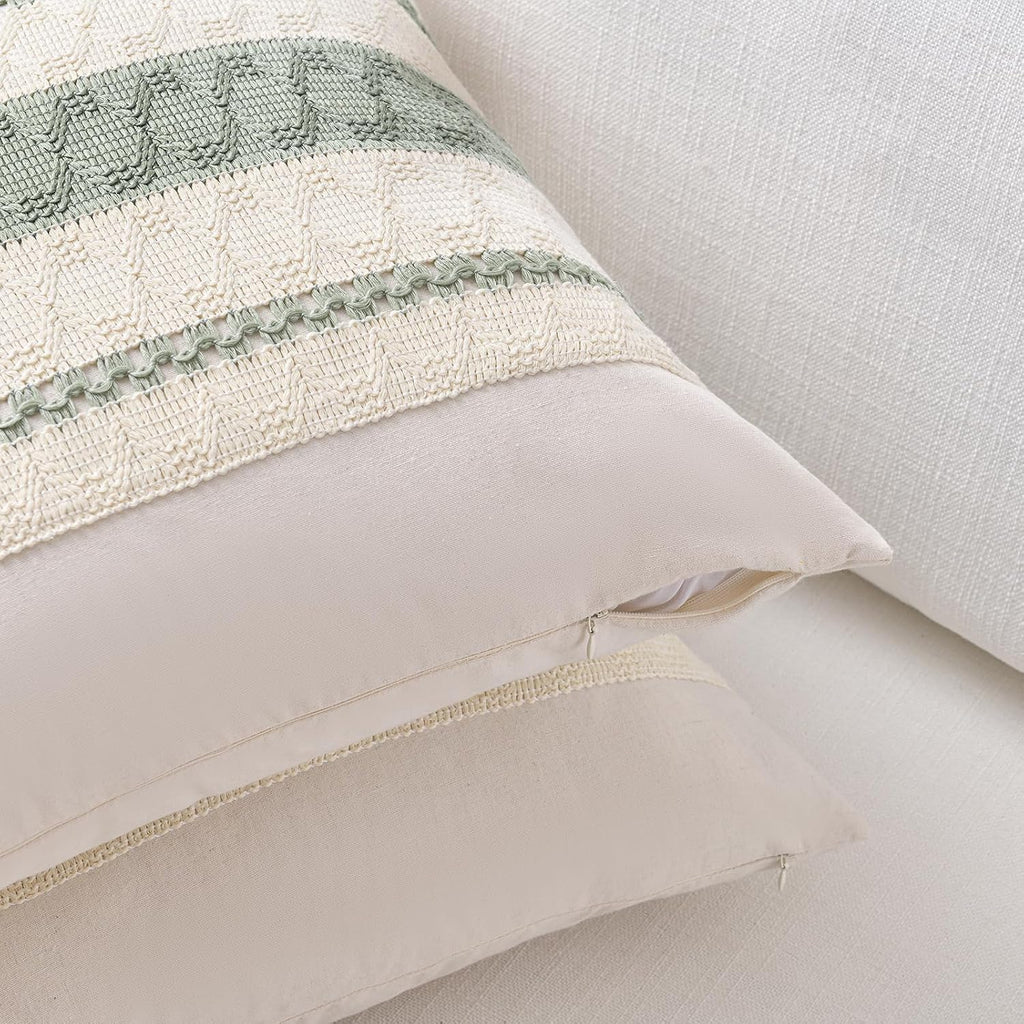 Set of 1 Sage Green Boho Lumbar Decorative Throw Pillow Covers 12x20 Inch, Rustic Retro Cushion Case, Bohemian Room
