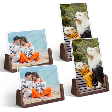 4x6 picture frames, Solid Rustic Wooden Photo Frames with Walnut Wood Base and High Definition Acrylic Glass Covers