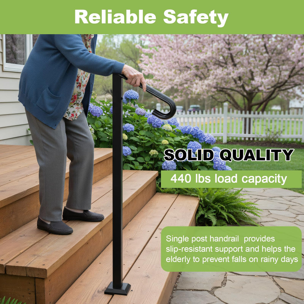 Single Step Handrail, 1 or 2 Steps Handrails for Outdoor Steps, Rust-Proof Wrought Iron Stair Railing for Seniors