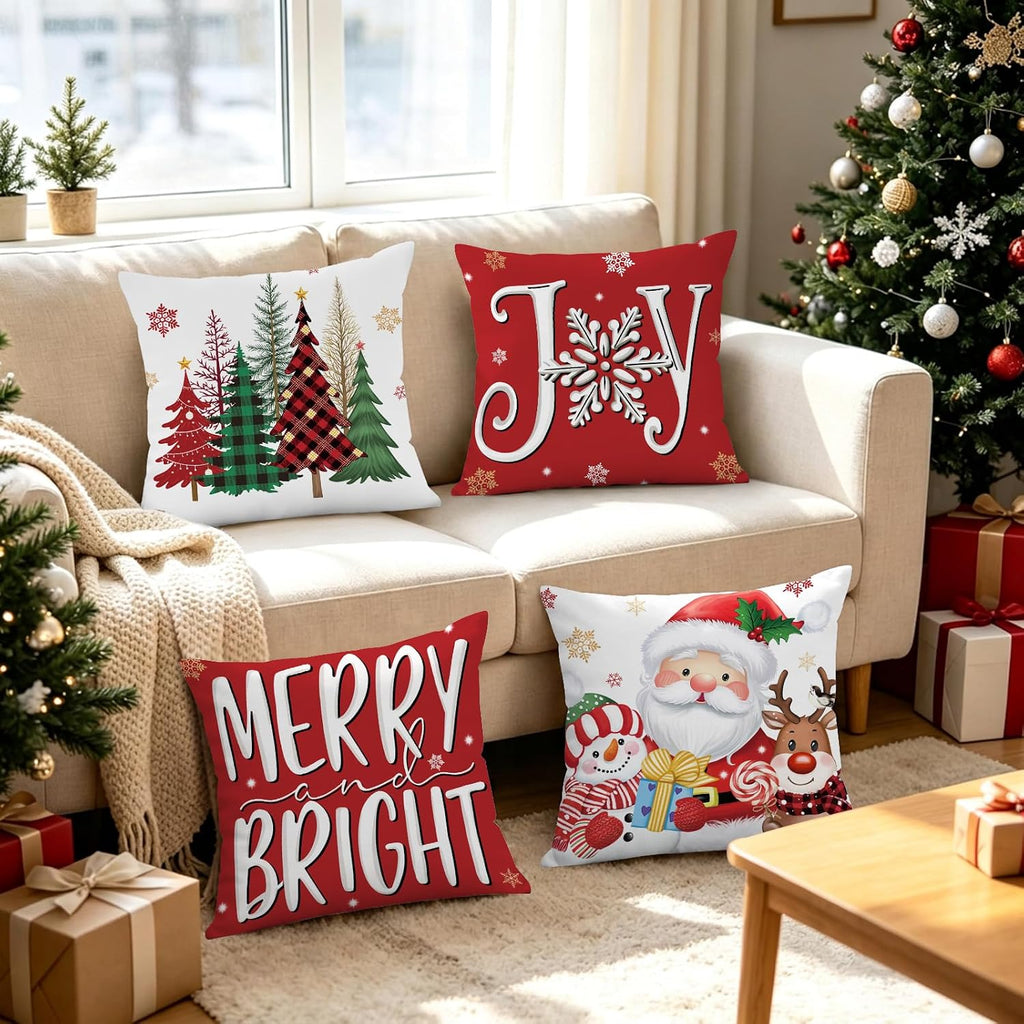 Christmas Throw Pillow Covers 18x18 Inches - Set of 4