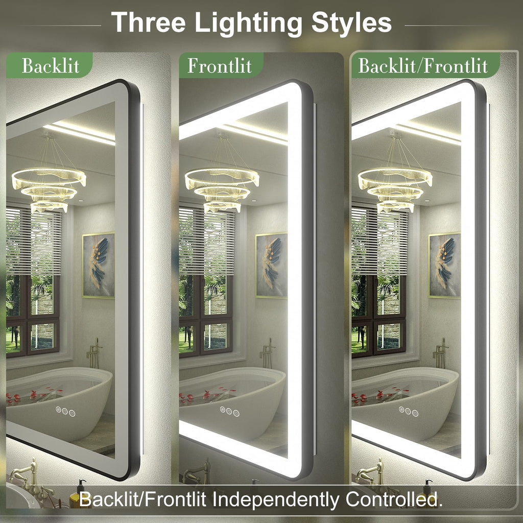 60"x30" LED Lighted Bathroom Mirror for Wall, Large Framed Bathroom Vanity Mirror with Lights, Independent Backlit