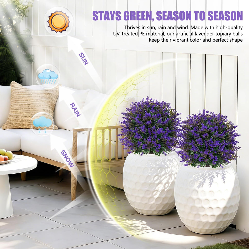 24" 4Pack Faux Boxwood Topiary Ball Trees with Lavender & Spike