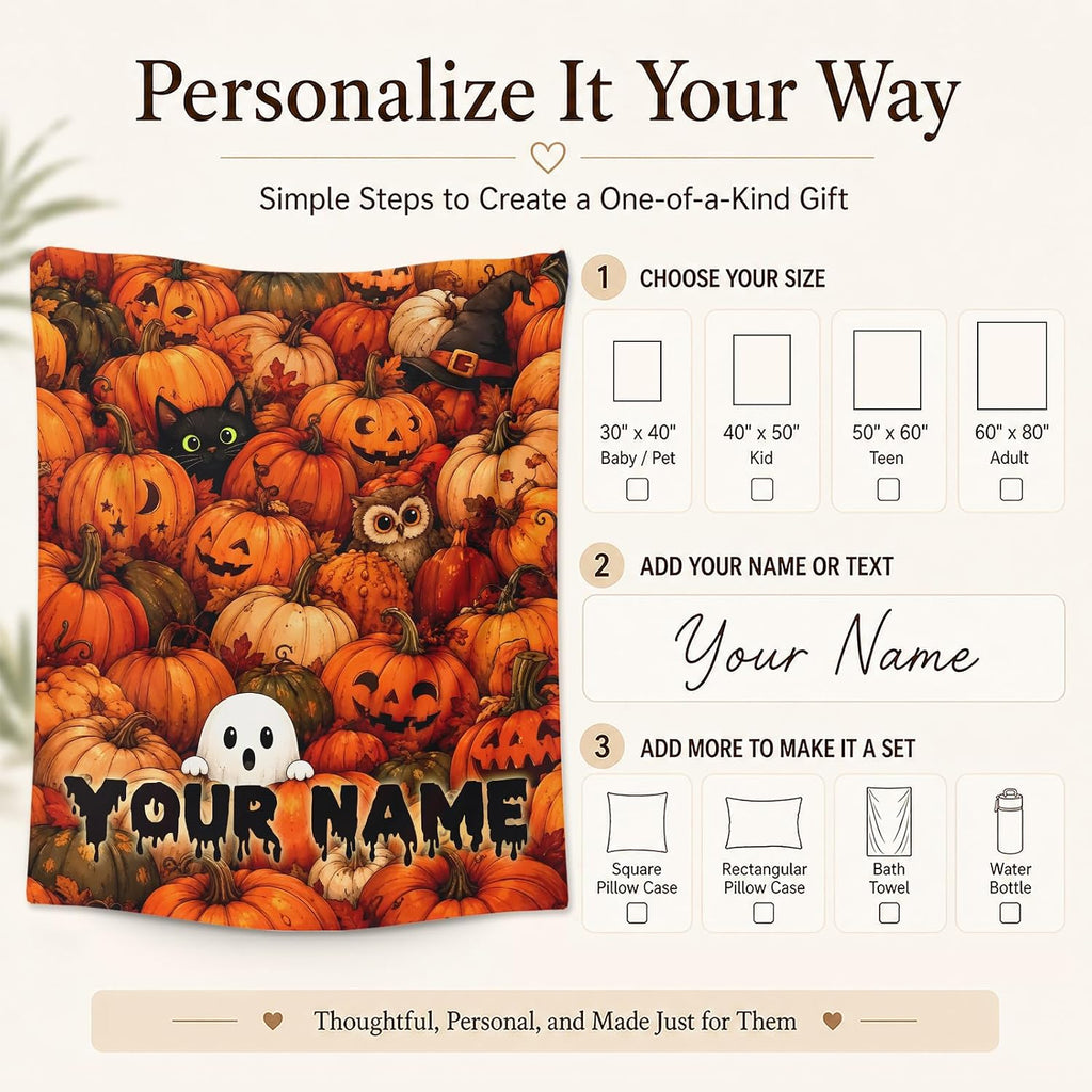 Personalized Halloween Blanket Gift, Druable Flannel Throw Bed Sofa Decor