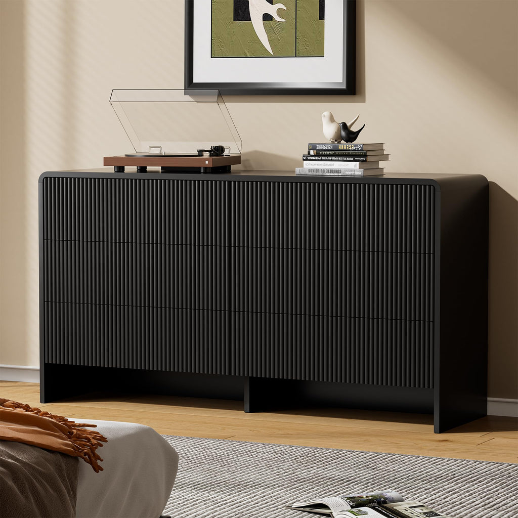 Black 6 Drawer Dresser, 55.1" Wide Chest of Drawers