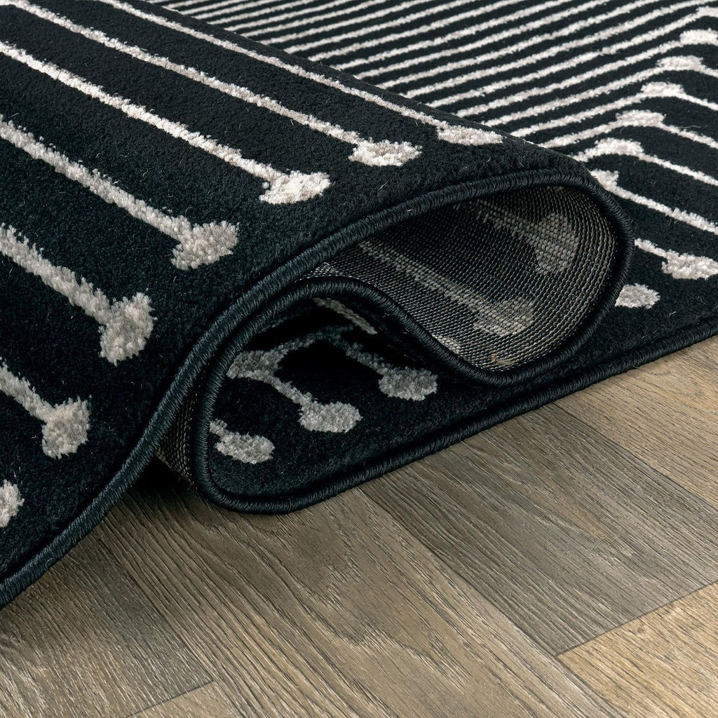 Contemporary Bohemian Stripe Area Rug Black