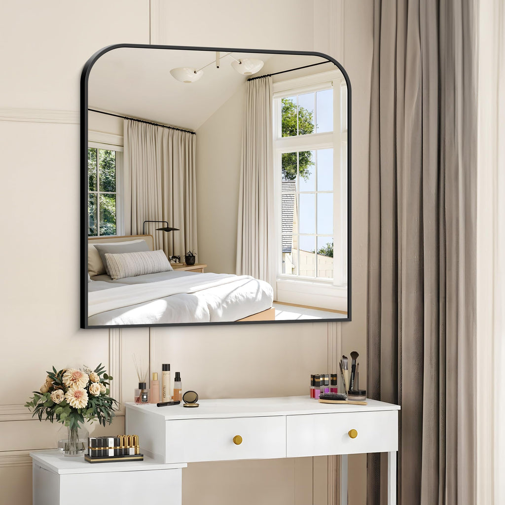 Bathroom Mirror, 30x30 inch Black Square Wall Mounted Mirror with Thin Frame, Bathroom Vanity Mirrors for Over Sink