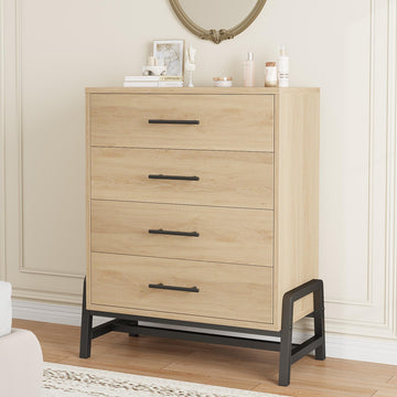 4 Dresser, 38.6 in Wide Drawer with Large Storage Space, Freestanding Wooden Closet Storage Dresser Chest, Natural