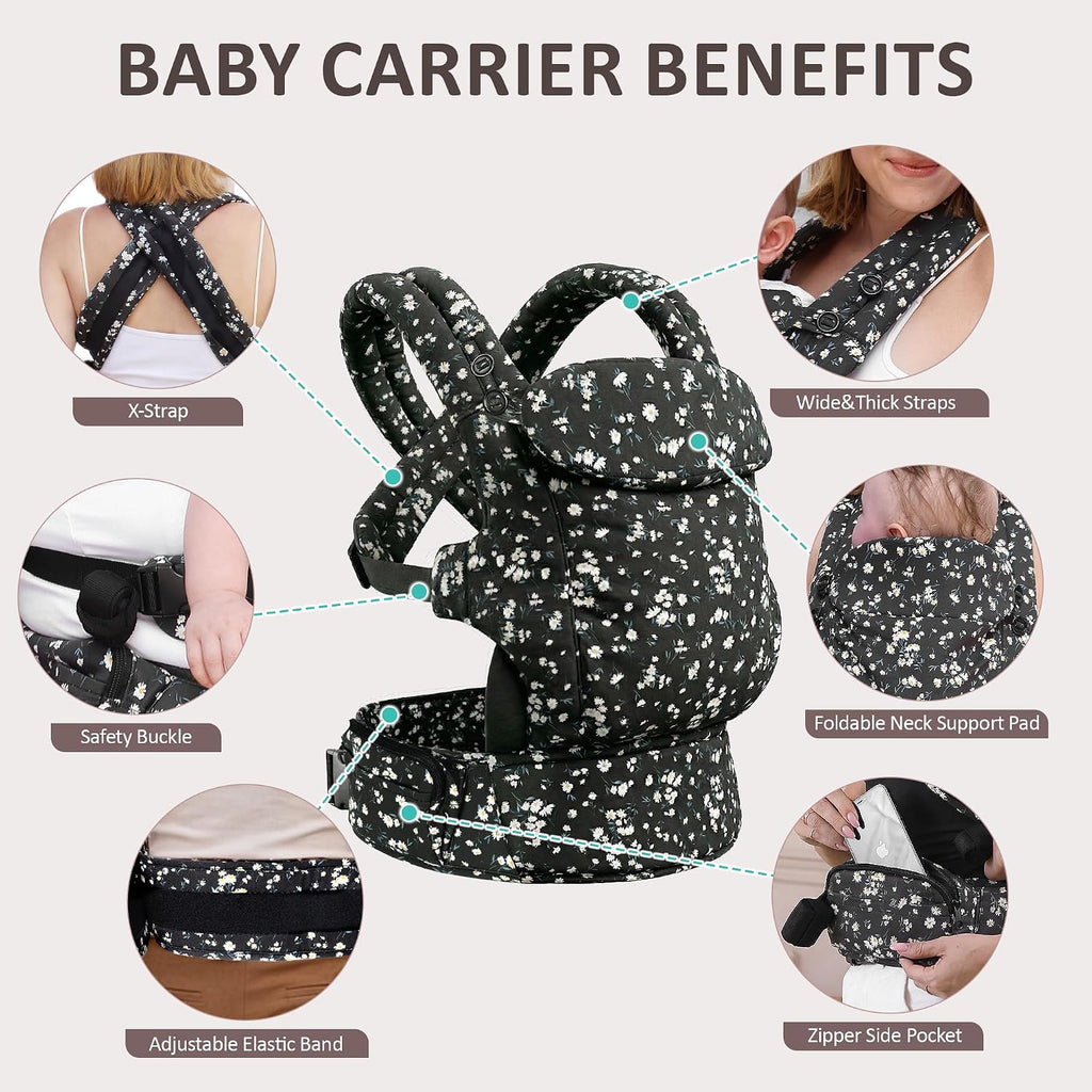 Baby Carrier, Toddler Carrier with Adjustable Seat Size, Comfortable & Ergonomic Baby Carrier Newborn (7-25 LBS)