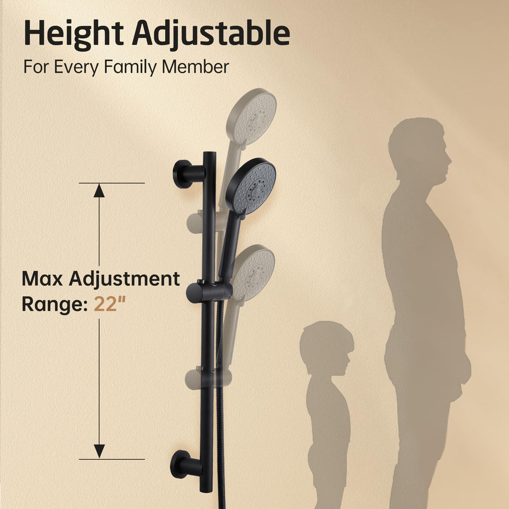 Adjustable Shower Head Holder with Slide Bar Combo, Handheld Shower Head with Hose 5-Function Handheld Shower Kit