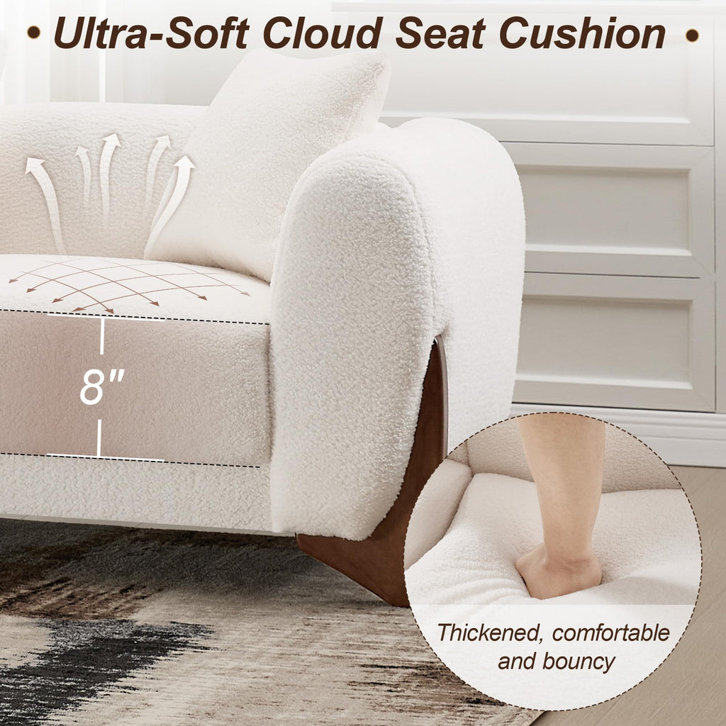 87" Sherpa Boucle 3 Seater Sofa Modern Cloud Couch with Solid Wood Legs, 25in Extra Deep Seat, Comfy Thick Cushion