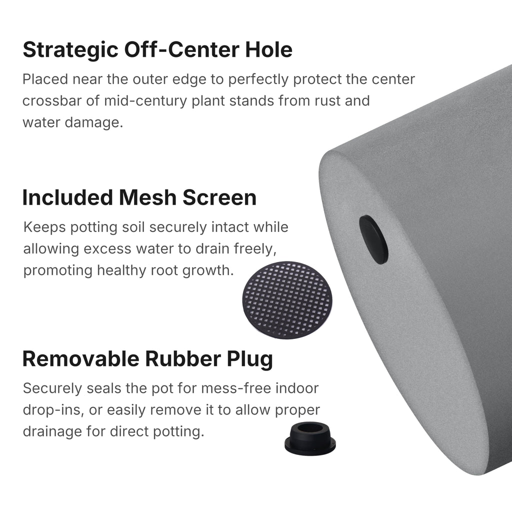 8 Inch Fiberstone Planter - Lightweight Modern Cylinder Plant Pot with Drainage Hole & Plug, Authentic Concrete Look