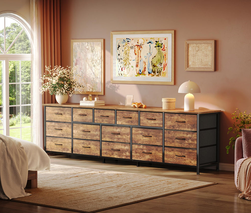 77.6" Long Dresser, 16 Drawer Fabric Dresser for Closet, Wide Chest of Drawers with Storage, TV Stand for 65, 75, 85