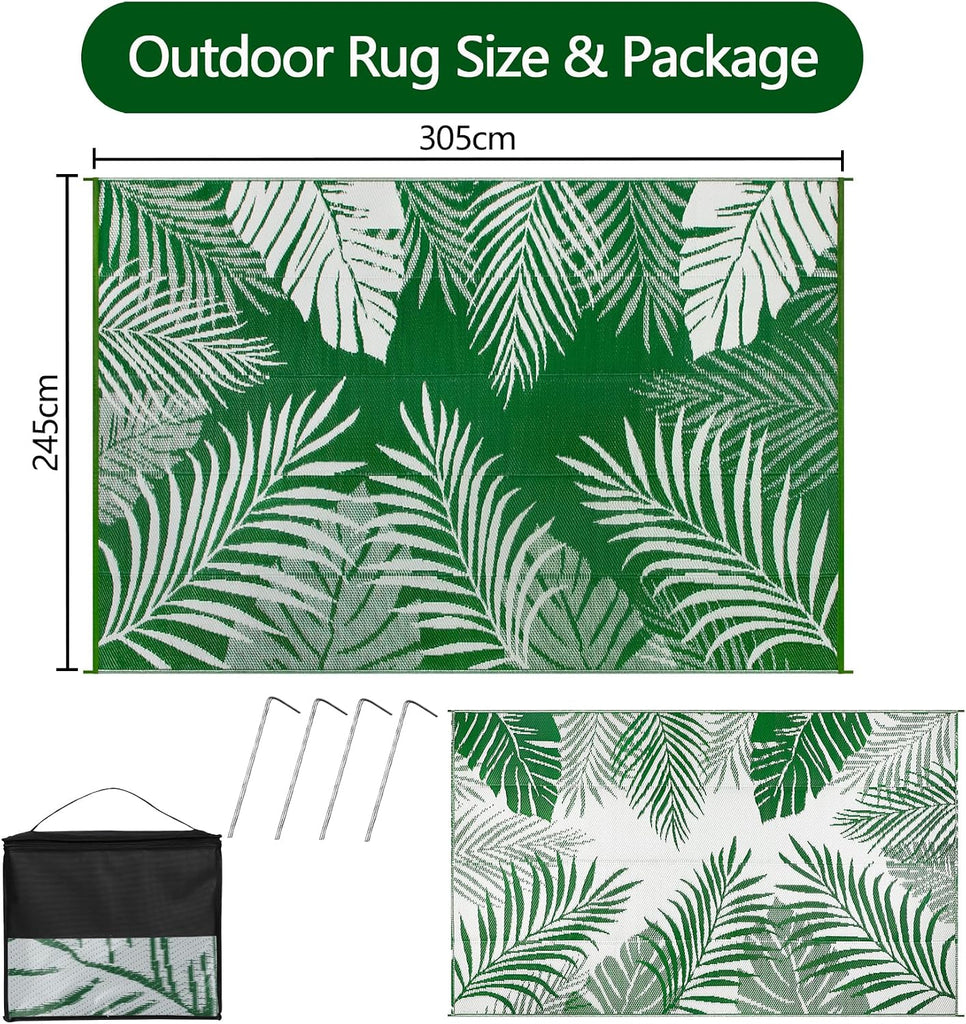 Reversible Outdoor Rugs 8'x10' Waterproof Outdoor Patio Rugs Clearance Portable RV Camping Mats Green Lightweight