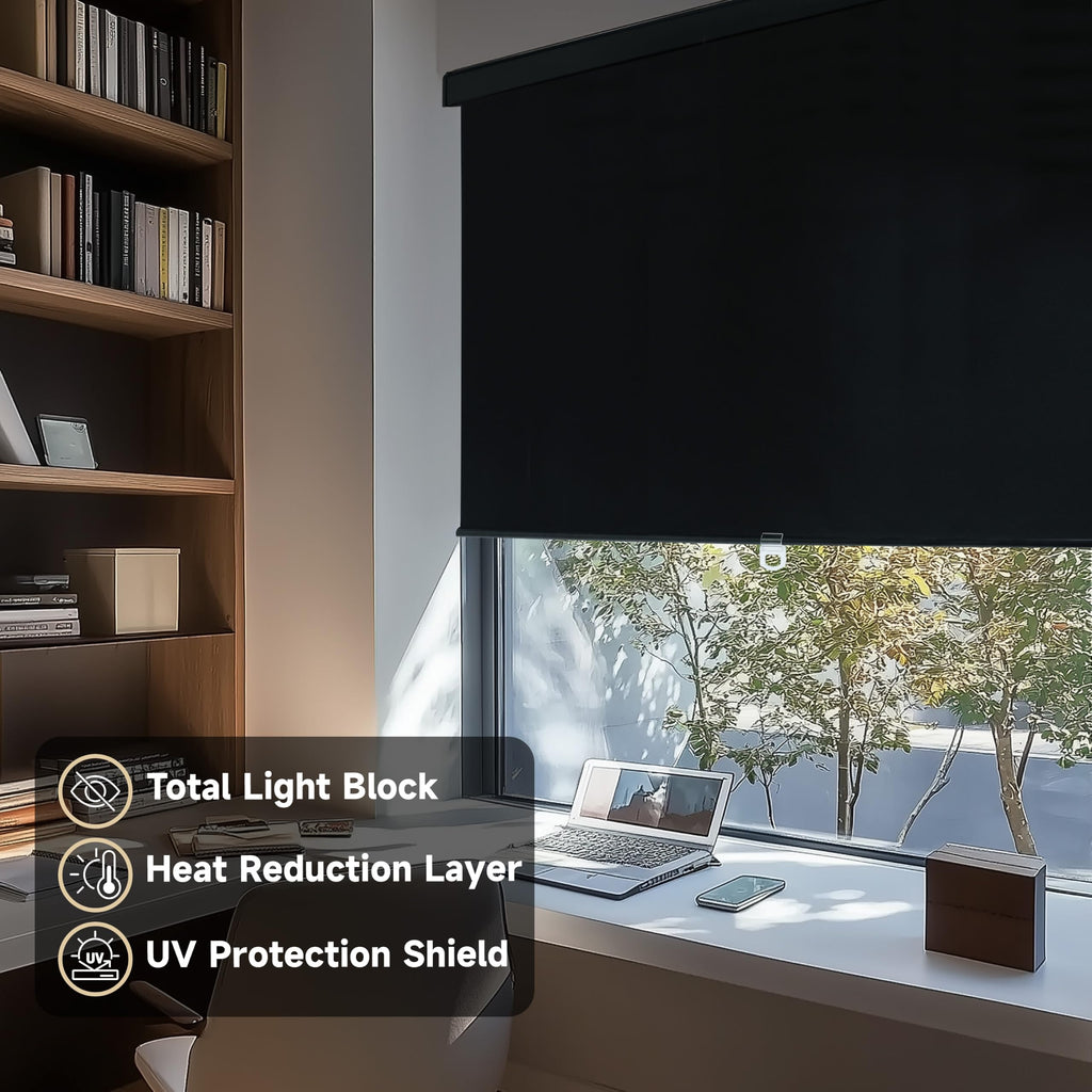 Cordless 100% Blackout Roller Shades, Black