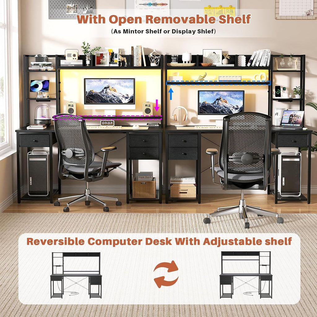 LED Gaming Desk with Hutch, 47.2'' Computer Workstation, Black