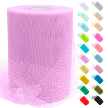 Light Fuchsia Tulle Roll, 6" x 100 Yards Polyester Netting Fabric Tulle Ribbon DIY Fabrics for Tutu Skirts Dress