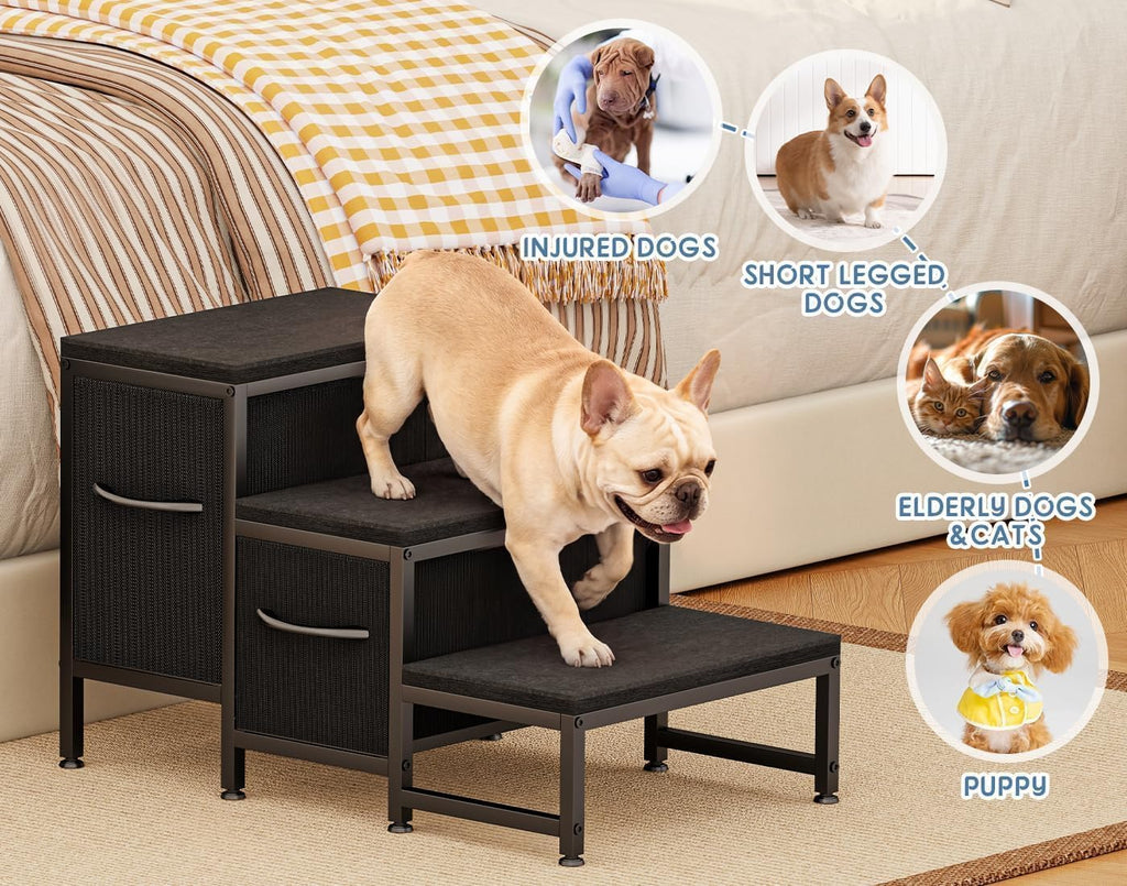Dog Stairs for Bed, 3-Step Metal Dog Steps for Small &Medium Dogs