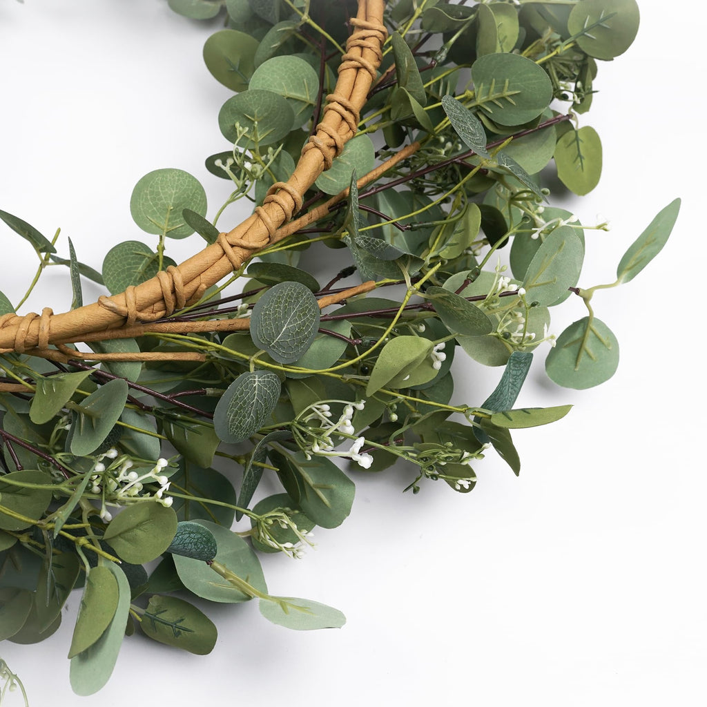 Eucalyptus Wreaths for Front Door 26", Handmade Green Leaves Wreath for Summer, Spring and All Seasons, Greenery