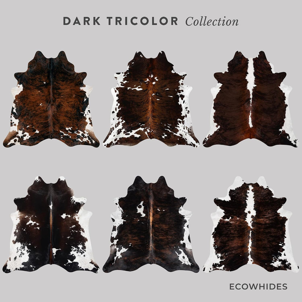 100% Genuine Brazilian Cowhide Rug - Dark Tricolor - Luxury Cowskin Leather Area Rug Décor 7 x 6 feet