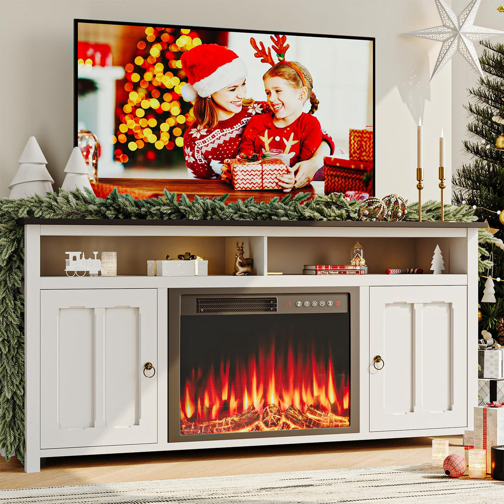 Farmhouse Fireplace TV Stand, 58" Modern Entertainment Center with 23" Fireplace for TVs up to 65 inch, Modern Media