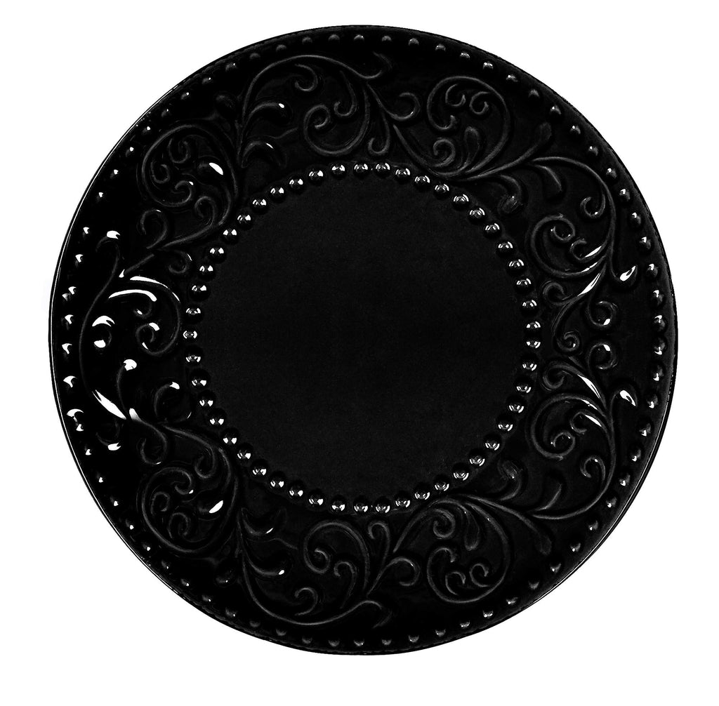 Elegant and Modern Stoneware Scroll Dinnerware Set for Hosting Parties and Events - Black, 16 Piece