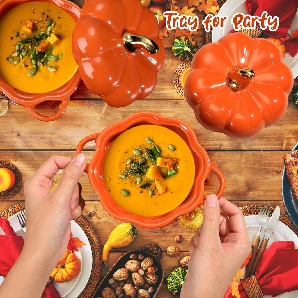 6 Pcs Pumpkin Ceramic Bowl 15 oz Soup Bowl, Orange