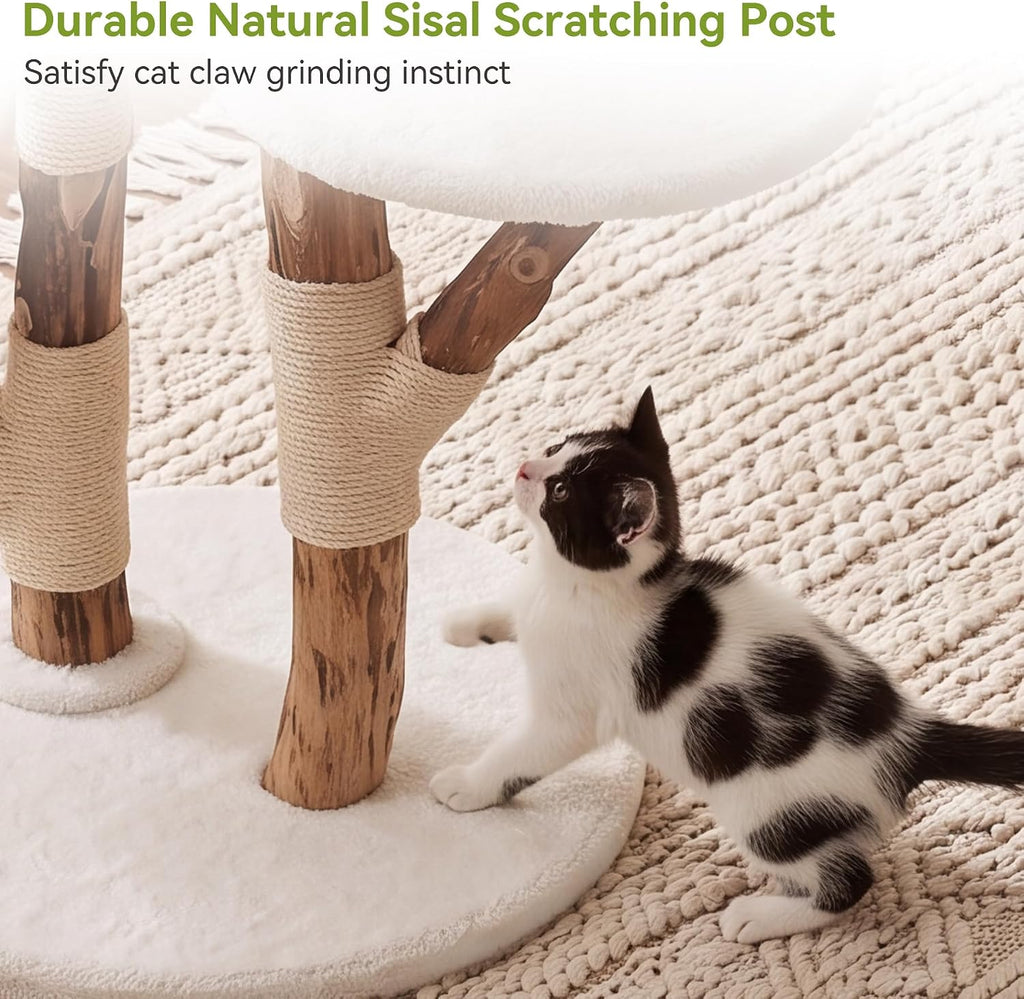 Wood Cat Tree, 59" Cat Tree Tower, Modern Cat Tower with Scratching Post