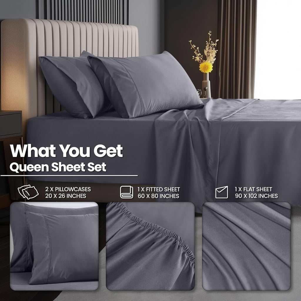 Queen Extra Deep Pocket Sheet Set - Fits Mattresses Up to 21 inches - Cooling, Soft & Breathable - Oeko-Tex 4 Piece