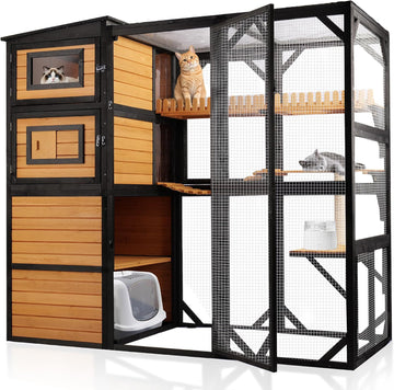 Catio Outdoor Cat Enclosure, 6 Platforms, Walk-in Door, Window Access