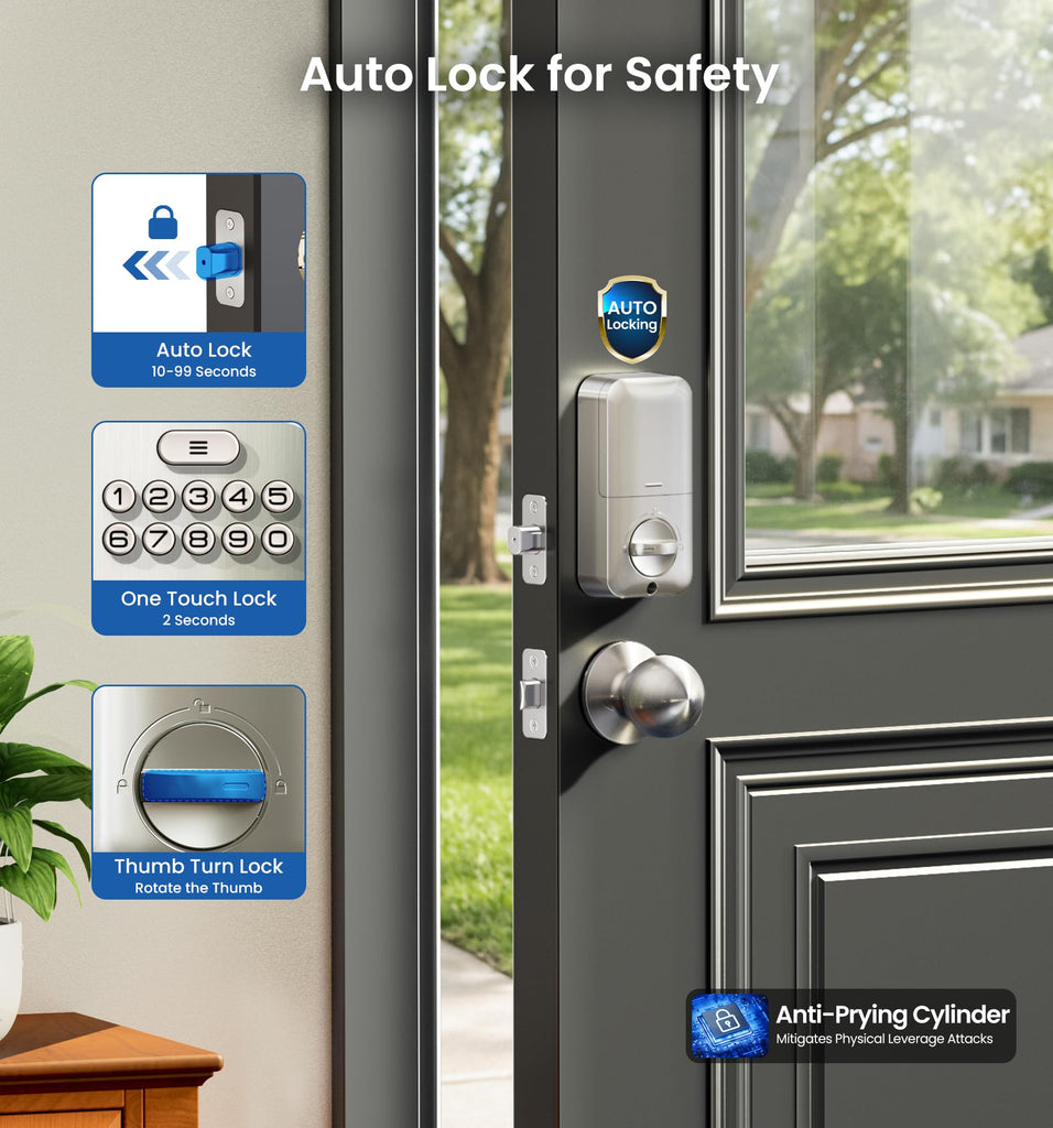 KS02C Fingerprint Deadbolt Door Lock with Knob Set, Satin Nickel
