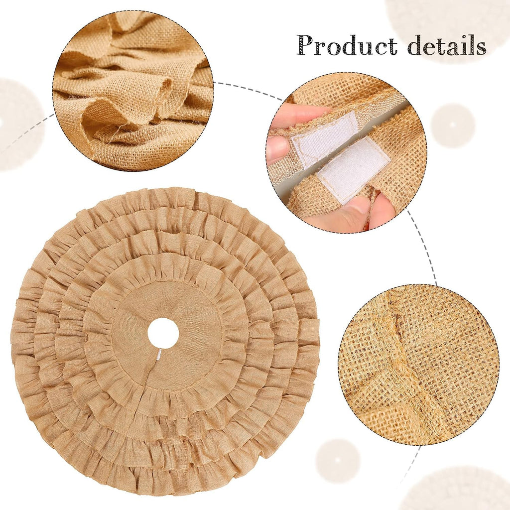 Burlap Christmas Fall Tree Skirt Boho Ruffled Trim Christmas Tree Collar Linen Rustic Skirt Decorations for Farmhouse