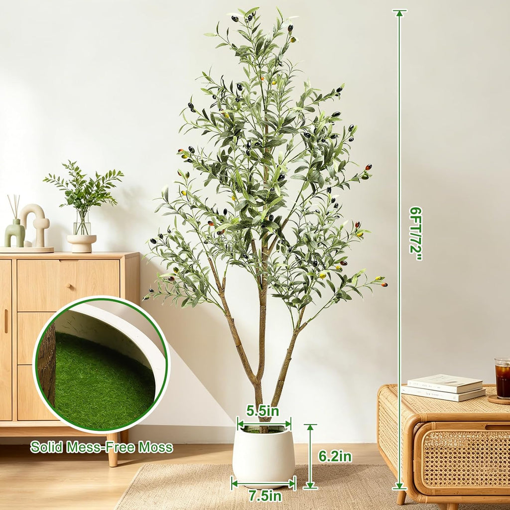 6FT Artificial Olive Tree with Lights & Planter, Realistic Faux Olive Plant
