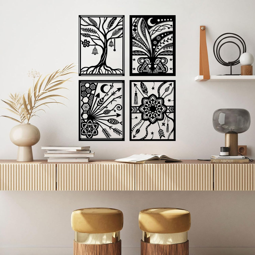 Boho Living Room Decor Metal Wall Decor Black Abstract Minimalist Line Wall Art Bohemian Wall Hanging Office Home - Set of 30