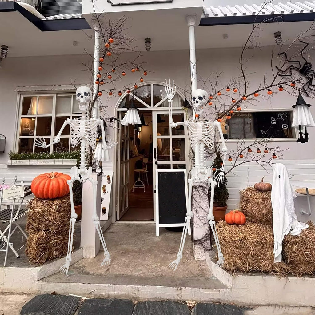 5.9Ft Halloween Skeleton with Movable Joints Plastic Skeleton Lawn Porch Decor - Set of 2