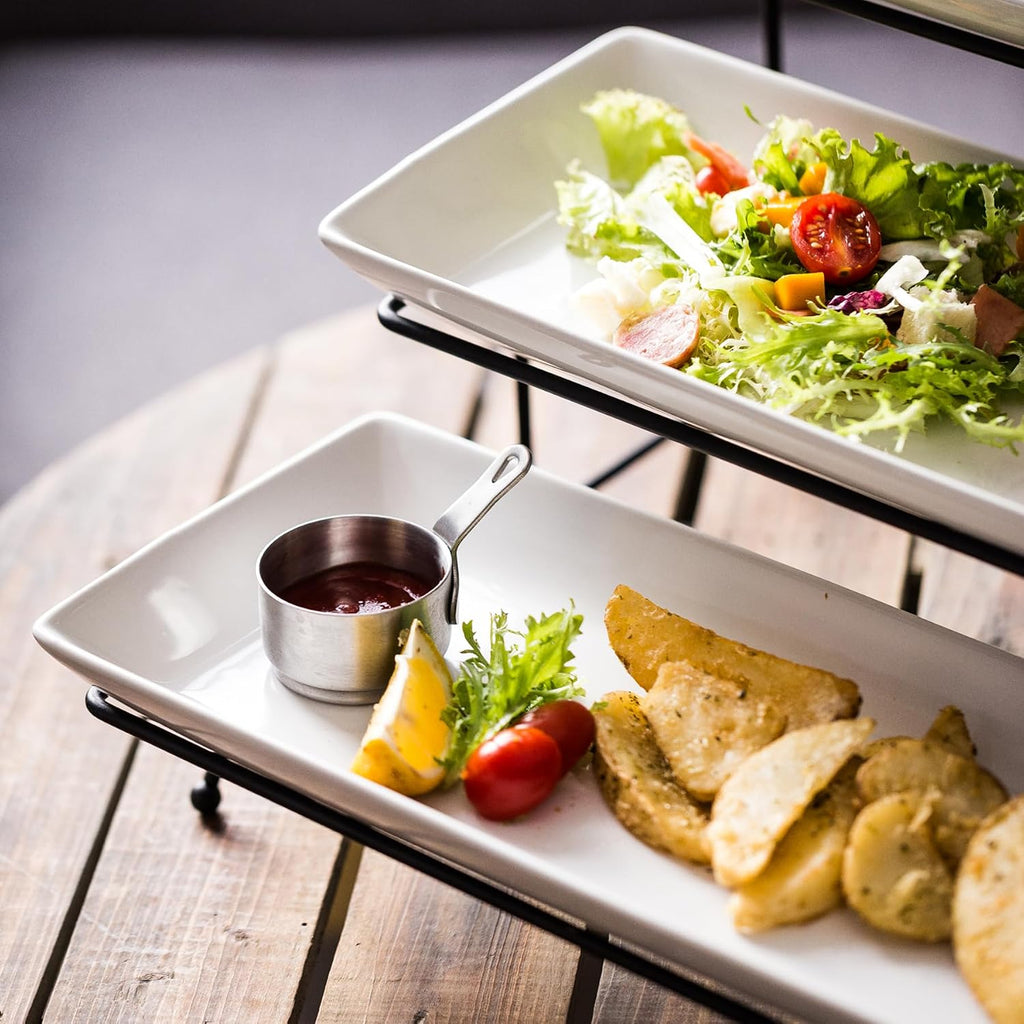 Tier Serving Stand Tiered Tray Stand with 3 Porcelain Serving Platters Trays for Dessert Server Display Collapsible - Set of 4