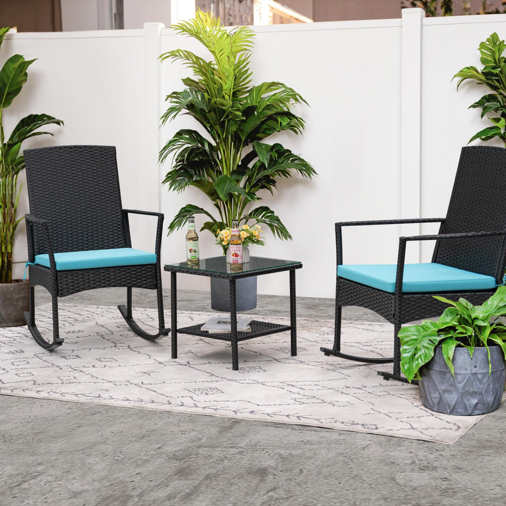 Rocking Chair Outdoor High Back Patio Chairs with Table, Blue