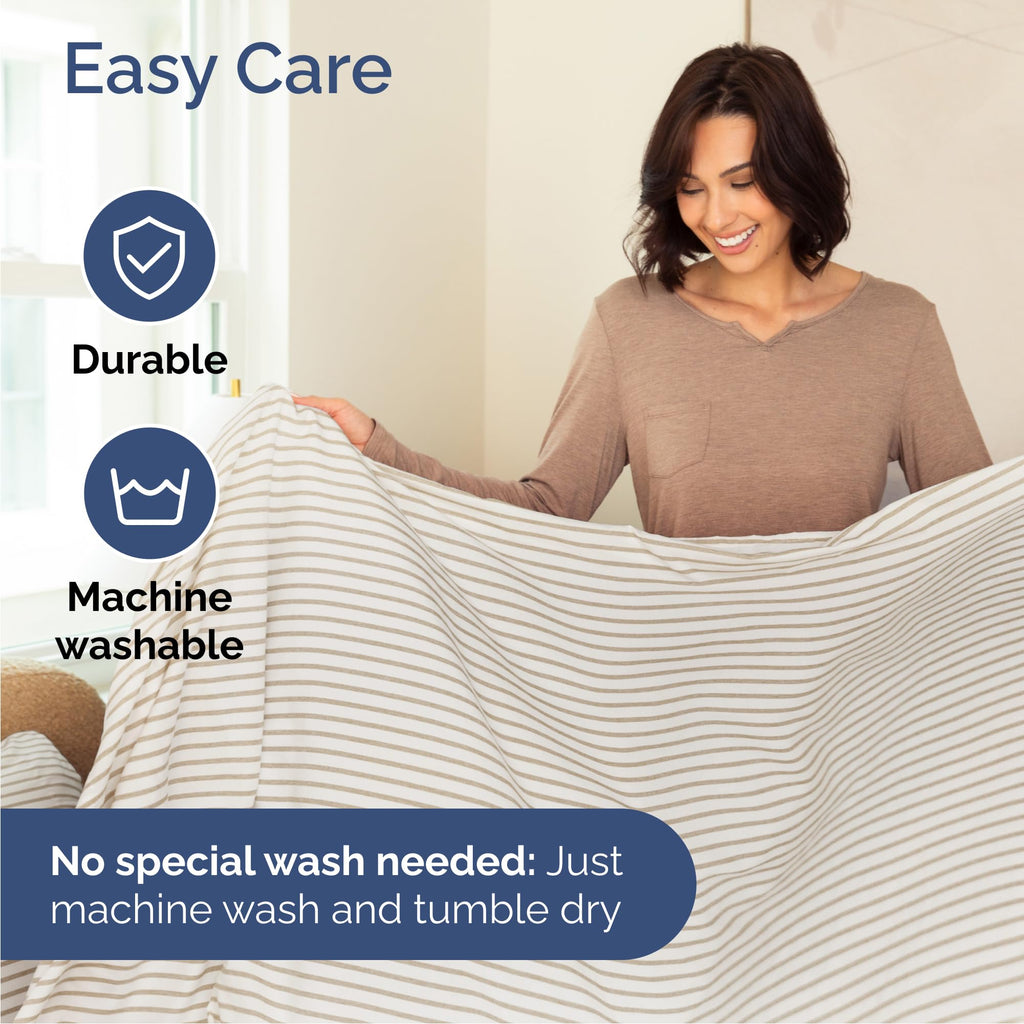 4 Piece Sheet Set - Breathable & Cooling Sheets - Beige Stripes