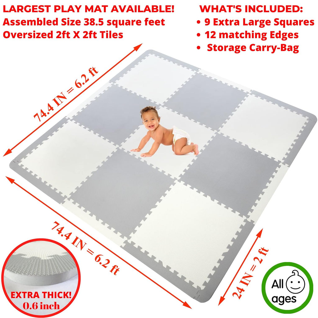 Extra Large Baby Play Mat Tiles Thick Foam Non-Toxic Floor Puzzle Mat Interlocking Activity Playmat for Infants