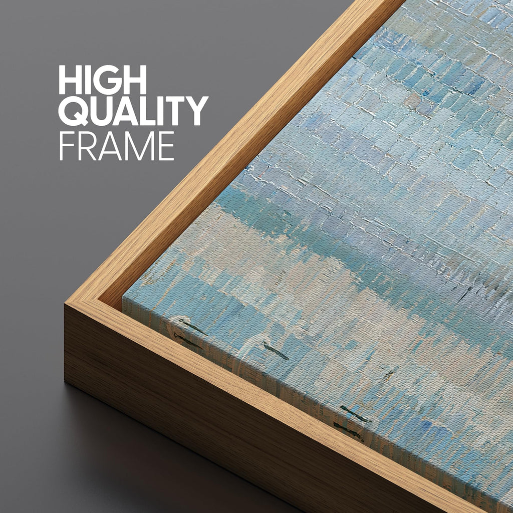 Large Framed Canvas Print Wall Art Horizontal Blue Abstract Seascape Illustrations Modern Art Relax/Calm Warm Office