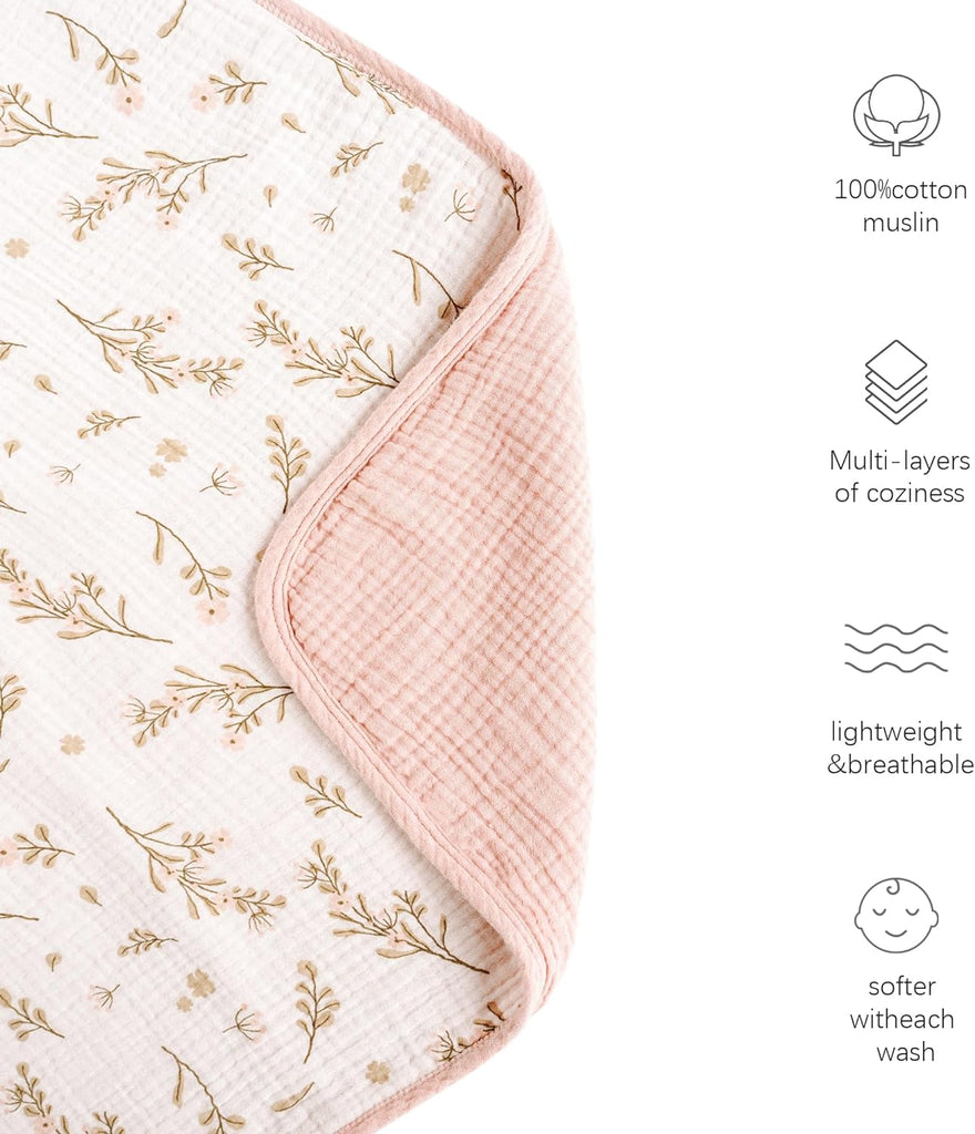 100% Cotton Muslin Baby Blanket for Girls Boys, 40"x36"