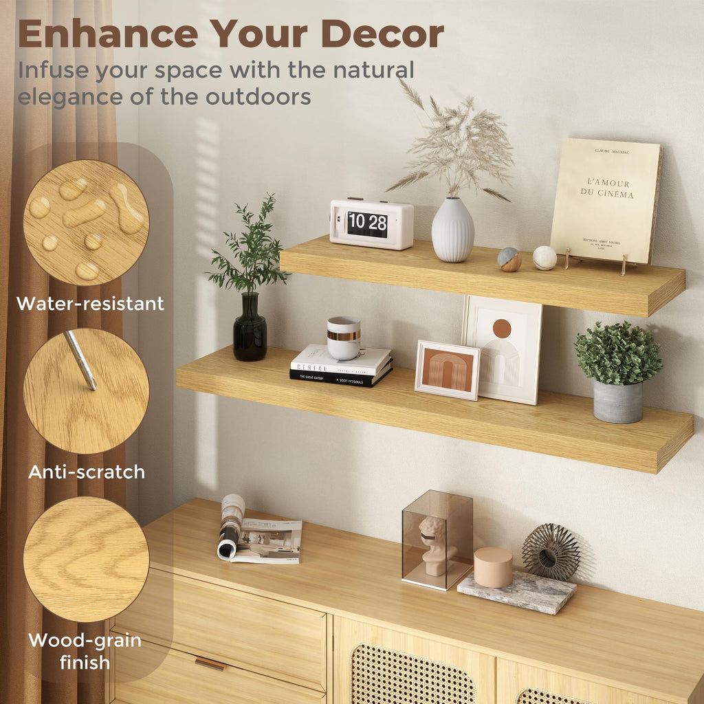 12 Inch Deep Floating Shelves, 60 Inch Long Extra Large Floating Shelves, Wall Shelves with Invisible Bracket, Oak