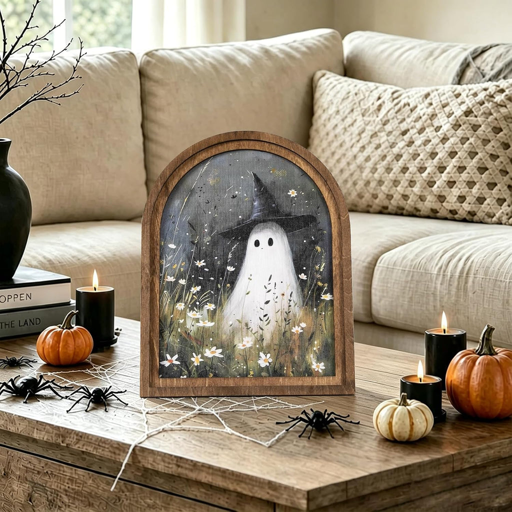 Halloween Wood Framed Arch Sign, Spooky Ghost Witch Halloween Decor