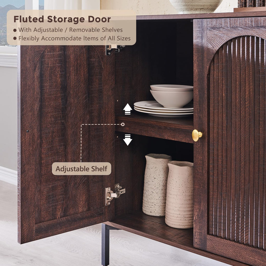 92.63" W Modern Arched Sideboard Buffet Cabinet with Storage, Brown
