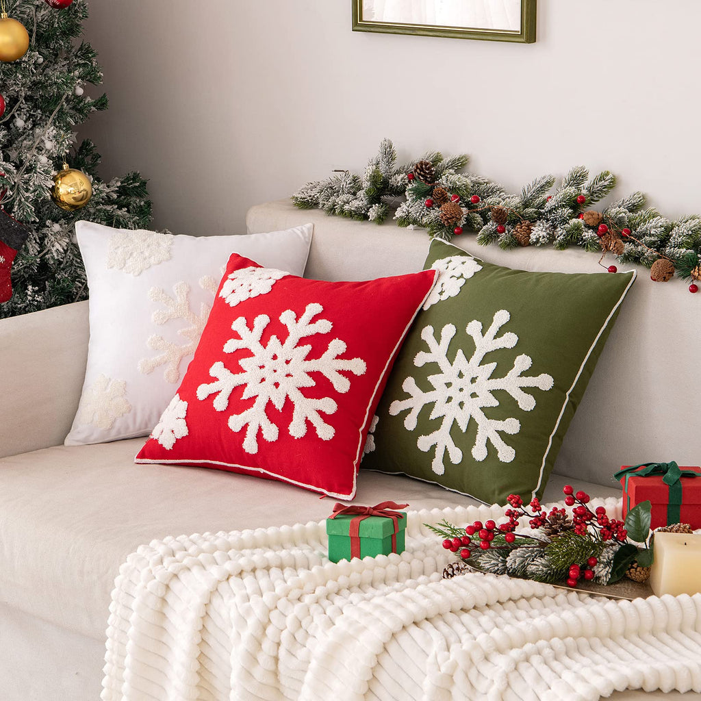 Christmas Throw Pillow Covers Red Decorative Snowflake 20x20