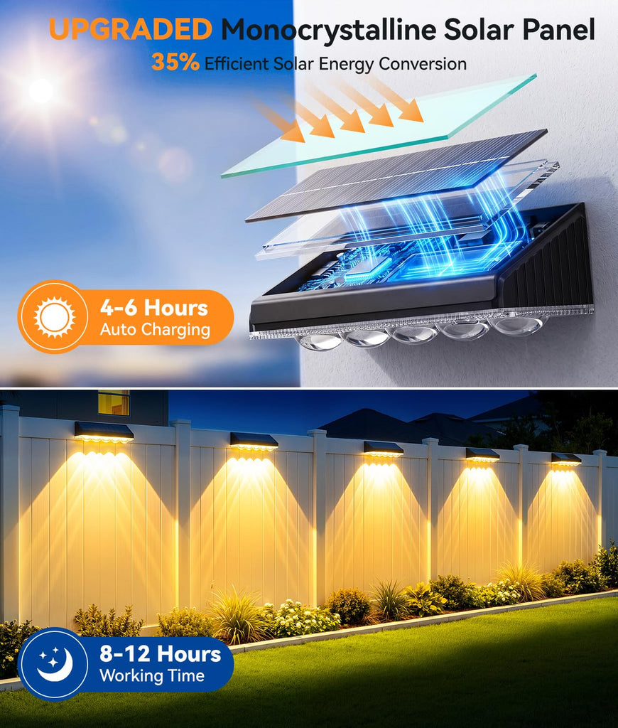 Solar Fence Lights Outdoor Waterproof, 12 Pack Warm White & 9 Fixed Colors & Color Changing Fence Lights Solar