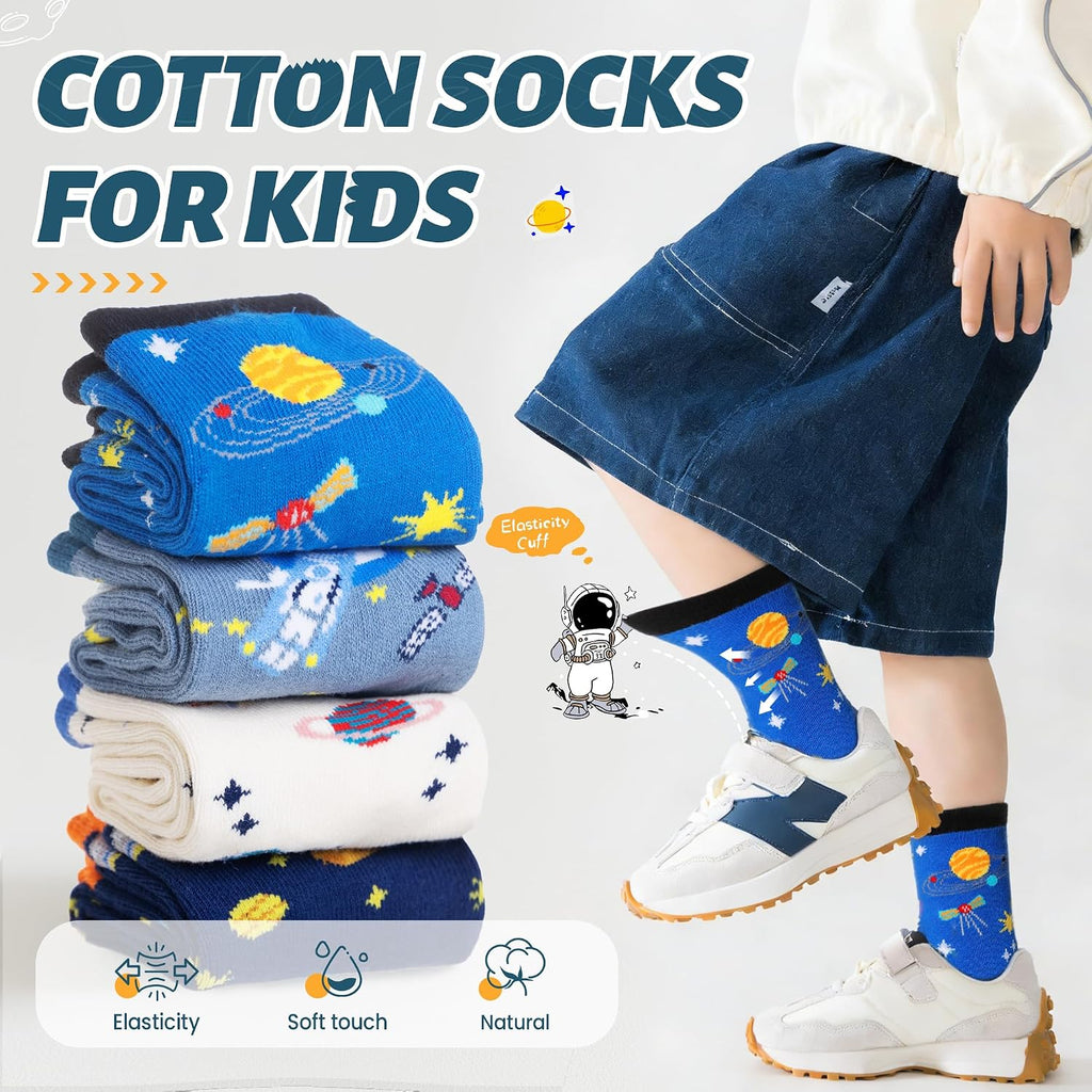 Boys Socks Kids Funny Cotton Novelty Crew Cartoon Space Dinosaur Crazy Socks 6 Pairs